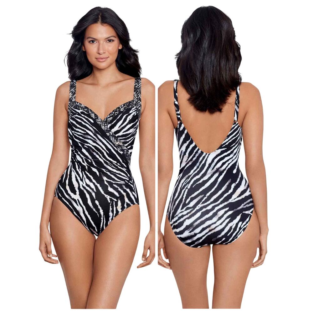 Miraclesuit NWT Zebra Print Sanibel Underwire Bra One Piece Swimsuit Size 10